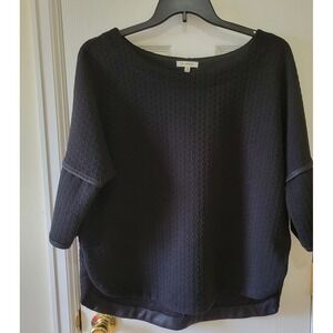 Max Studio Top Size XL Black Knit 3/4 Dolman Sleeve Faux Leather Trim Textured